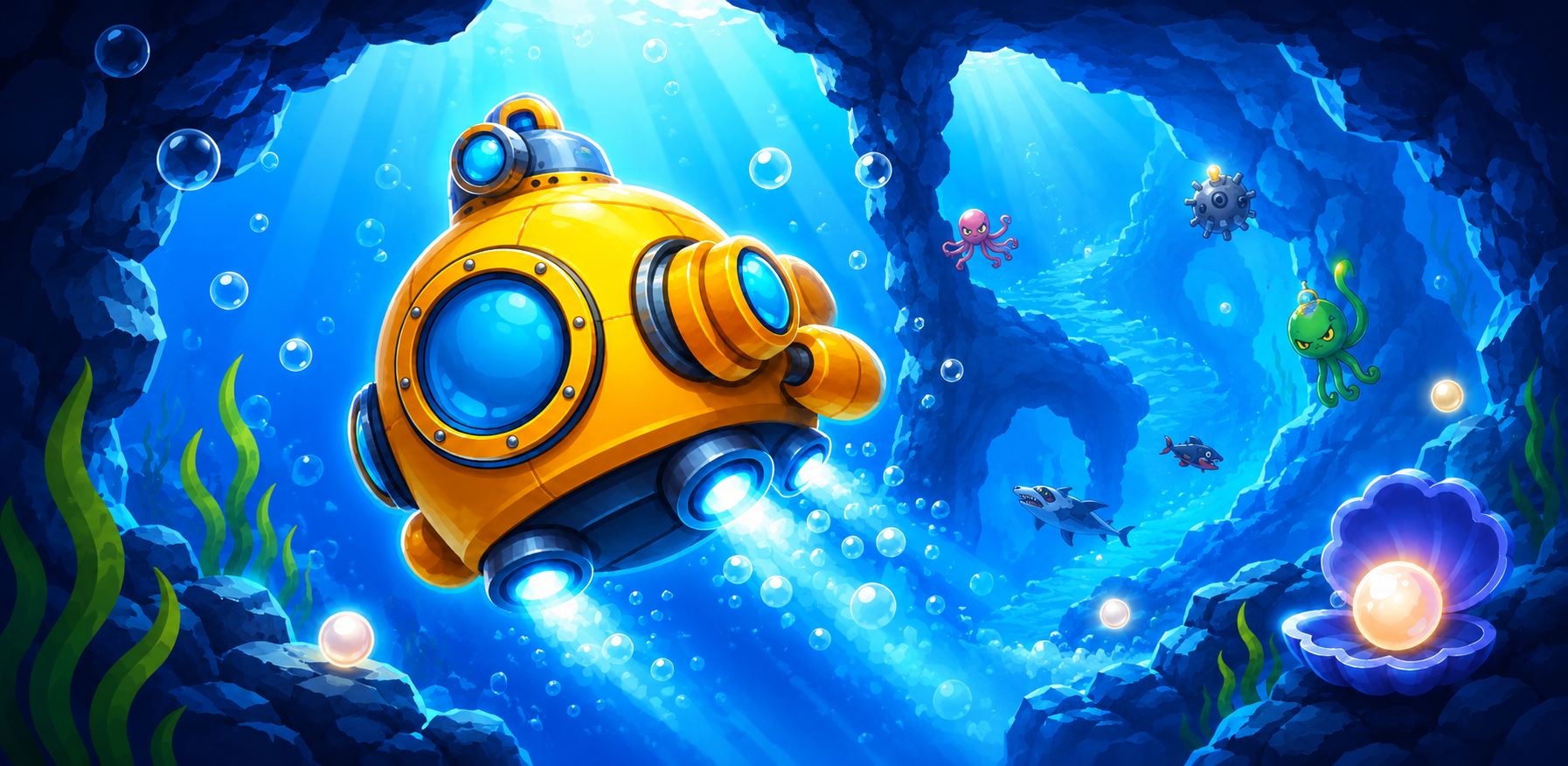 Subfloat underwater submarine game hero image